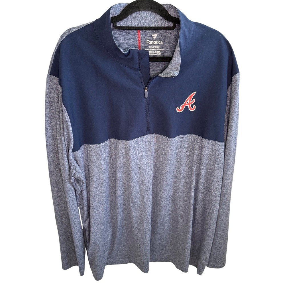 Fanatics Atlanta Braves Men's 3XL Quarter Zip Pullover Navy Blue Heathered Shirt